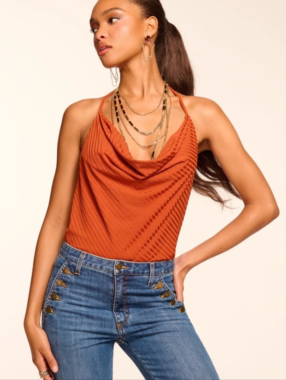 Ramy Brook Andy Ribbed Knit Halter Top In Amber